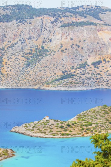 Panormitis bay, high angle view, Panormitis, Symi Island, Dodecanese Islands, Greece