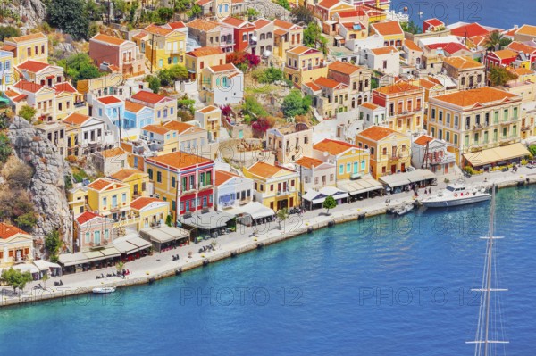 Gialos harbour, high angle view, Symi Island, Dodecanese Islands, Greece