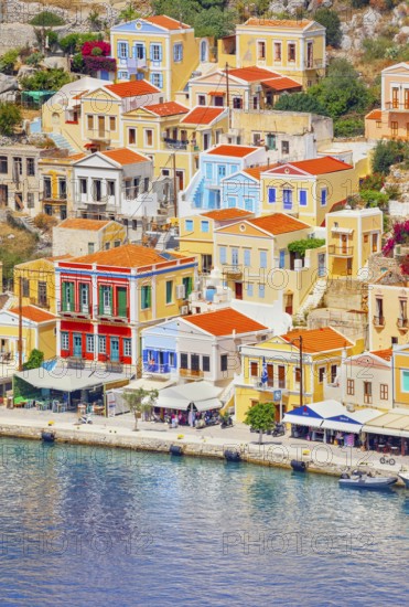 View of Gialos Harbour, Gialos, Symi Island, Dodecanese Islands, Greece
