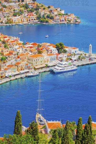 Gialos harbour, high angle view, Symi Island, Dodecanese Islands, Greece