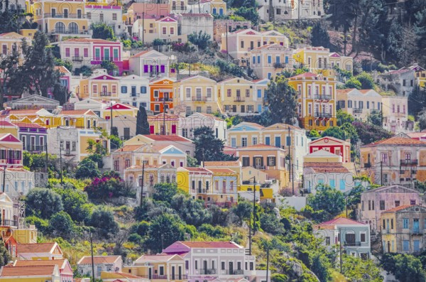Colourful houses, Chorio, Symi Island, Dodecanese Islands, Greece