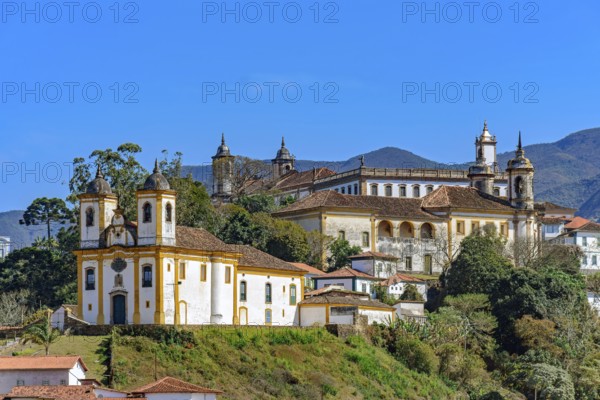 Antique baroque churches and historic buildings in the old city of Ouro Preto in Minas Gerais, Ouro Preto, Minas Gerais, Brazil