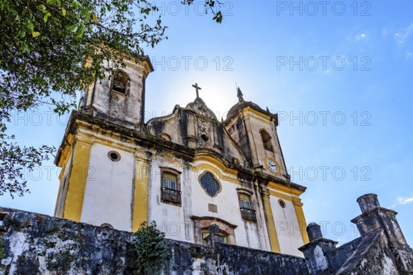 Facade of an old baroque church in the historic city of Ouro Preto, Minas Gerais