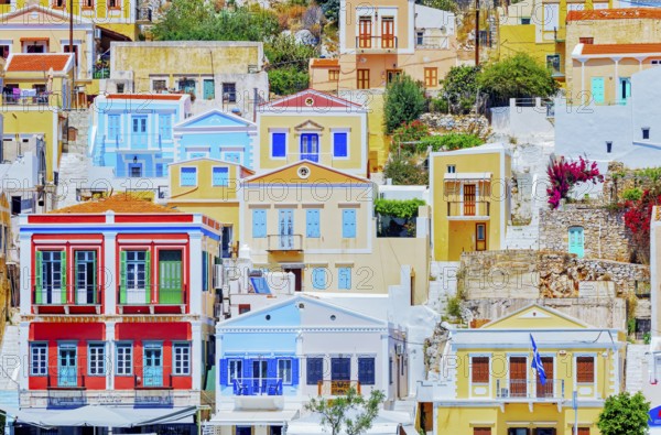 Colourful houses, Symi Island, Dodecanese Islands, Greece