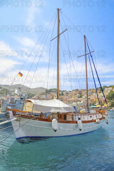 View of Gialos Harbour, Gialos, Symi Island, Dodecanese Islands, Greece
