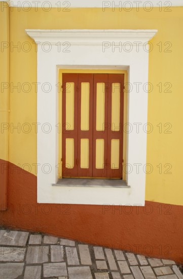 Traditional house window, Gialos, Symi Island, Dodecanese Islands, Greece