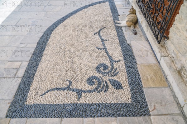 Traditional pebble mosaic, Gialos, Symi Island, Dodecanese Islands, Greece