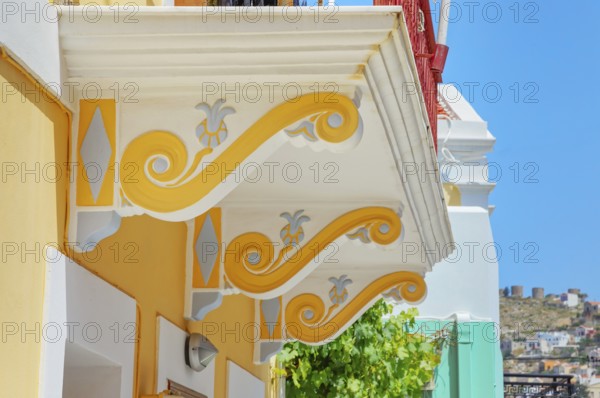 Decorated balcony, Gialos, Symi Island, Dodecanese Islands, Greece