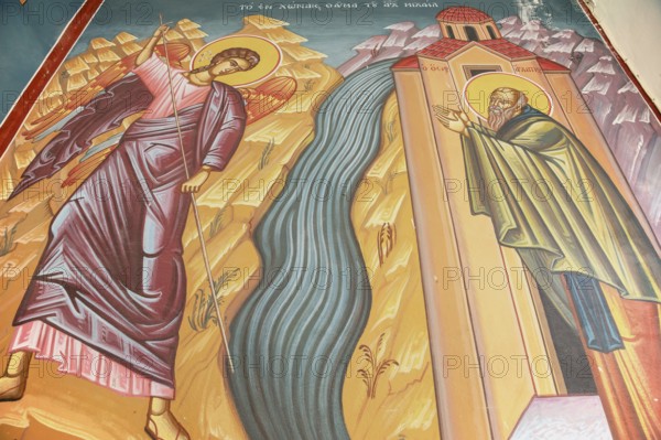 Wall painting, Panormitis monastery, Panormitis, Symi Island, Dodecanese Islands, Greece