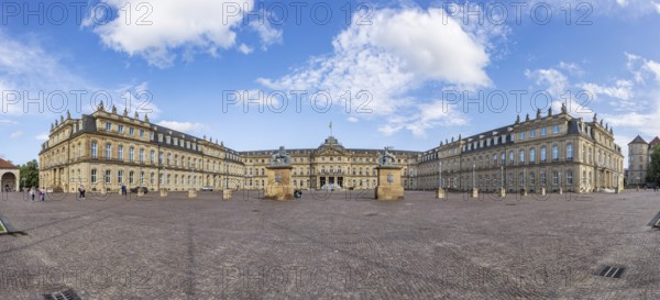 New Palace with Palace Square. Panoramic photo. Stuttgart, Baden-Württemberg, Germany
