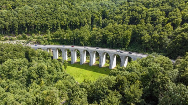 Todsburg bridge, A8 federal motorway near Mühlhausen im Täle. Albaufstieg in the course of the A8 motorway. Mühlhausen im Täle, Baden-Württemberg, Germany