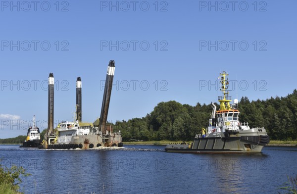 The largest dredger in the world, MAGNON, operates in the Kiel Canal, Kiel Canal, Schleswig-Holstein, Germany