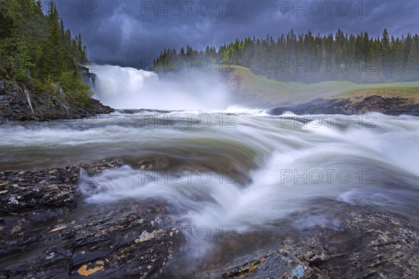 Tännforsen falls in spring near Åre on the Indalsälven River, Sweden's largest waterfall in Jämtland, Scandinavia