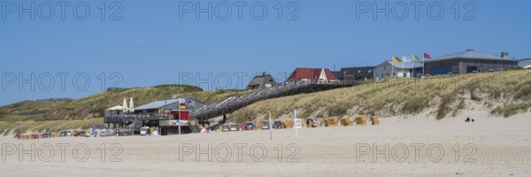 Restaurant and beach crossing, panorama format, Wenningstedt, Sylt, North Frisia, Schleswig-Holstein, Germany