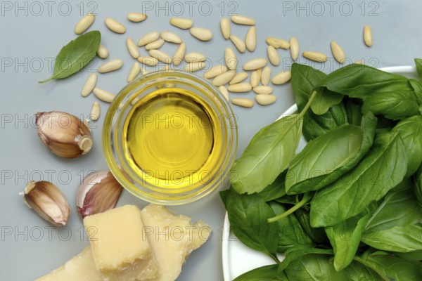 Ingredients for basil pesto, pesto alla genovese