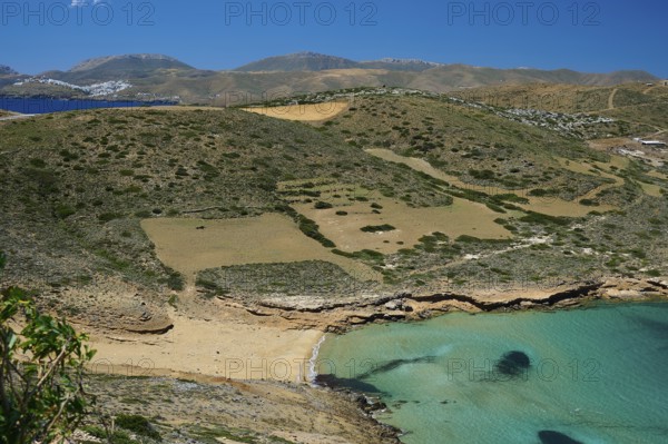 Bay of Vai, An isolated beach in a bay surrounded by green hills, Analipsi, Maltezana, Astypalea, Astipalea, Astipaleia, Dodecanese, Greek Islands, Greece