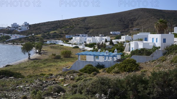 A coastal settlement with white houses and a view of the blue sea, Analipsi, Maltezana, Astypalea, Astipalea, Astipaleia, Dodecanese, Greek Islands, Greece