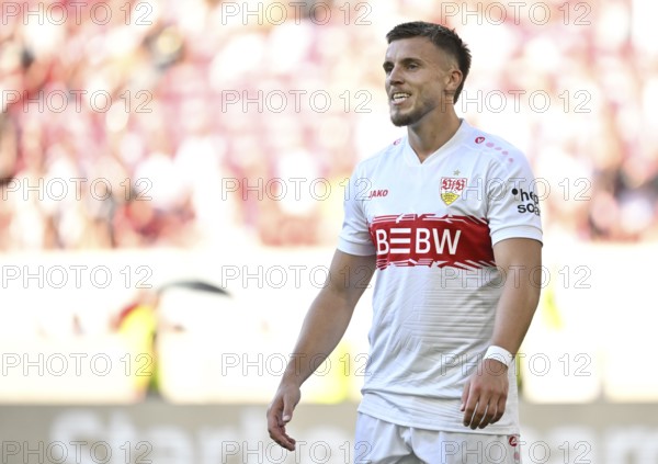 Ermedin Demirovic VfB Stuttgart (09) Gesture Gesture laughs MHPArena, MHP Arena Stuttgart, Baden-Württemberg, Germany