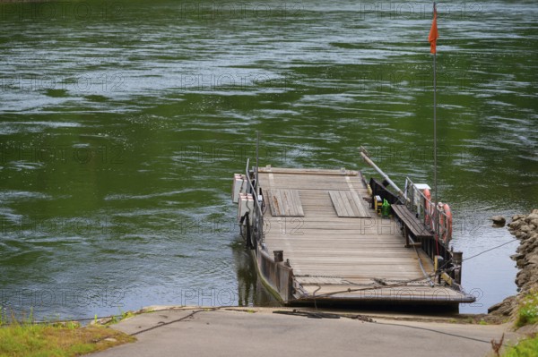 Historic Danube ferry at Weltenburg Monastery, Weltenburg a district of Kehlheim, Lower Bavaria, Germany