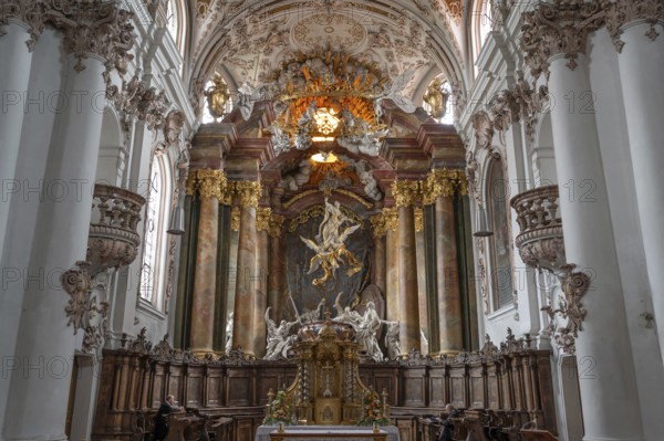 Chancel with the Assumption of Mary with the Apostles, a work by the Asam brothers built between 1717 and 1723, Abbey Church of the Assumption of the Virgin Mary, Rohr, Lower Bavaria, Germany