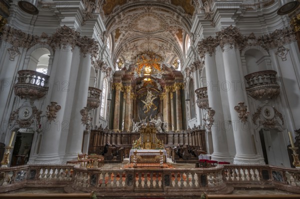 Chancel with the Assumption of the Virgin Mary with twelve apostles, a work created by Egid Quirin Asam between 1717 and 1723, Abbey Church of the Assumption of the Virgin Mary, Rohr, Lower Bavaria, Germany