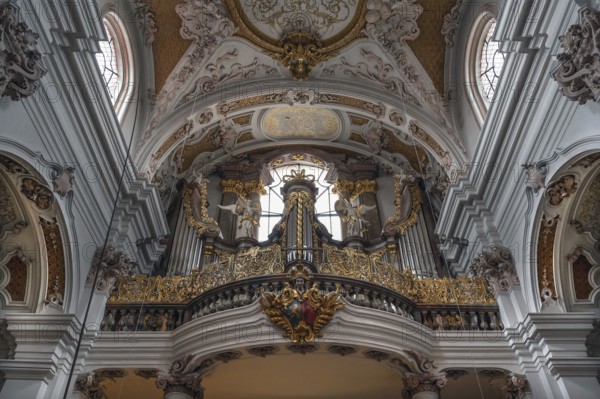 Organ loft, organ was built in 1725, Abbey Church of the Assumption of the Virgin Mary, Rohr, Lower Bavaria, Germany