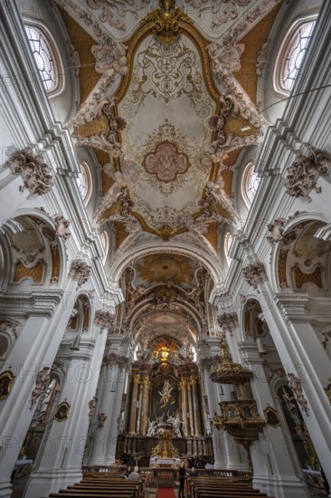 Interior of the abbey church created by the Asam brothers, Assumption of the Virgin Mary, built between 1717 and 1723, Rohr, Lower Bavaria, Germany