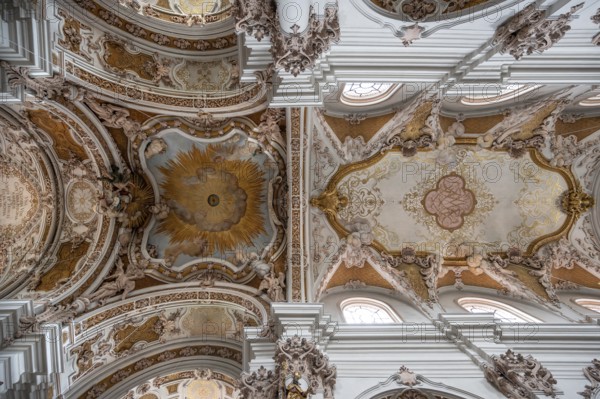 Ceiling vault with frescoes, a work designed by the Asam brothers between 1717 and 1723, Abbey Church of the Assumption of the Virgin Mary, Rohr, Lower Bavaria, Germany