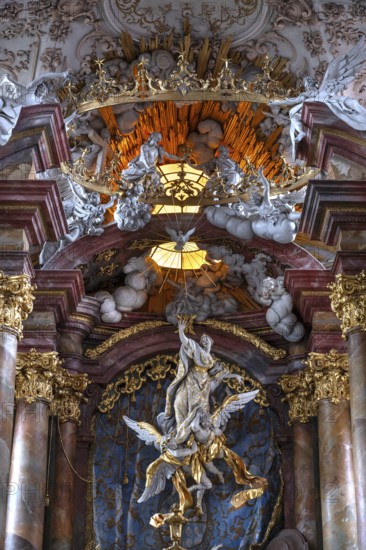 Detail of the chancel with the Assumption of the Virgin Mary, a work by the Asam brothers built between 1717 and 1723, Abbey Church of the Assumption of the Virgin Mary, Rohr, Lower Bavaria, Germany
