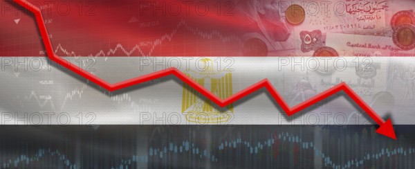 Egypt financial crisis on economic graph. Financial fall of Egypt on economy market