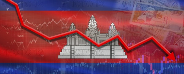 Cambodia financial crisis on economic graph. Financial fall of Cambodia on economy market