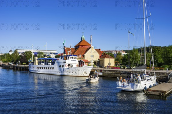 Archipelago boat MS BYFJORDEN and picturesque maritime flair in the guest harbour of Uddevalla, Bohuslän, Västra Götalands län, Sweden, for editorial use only