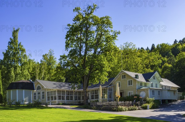 Bath restaurant of Gustafsberg, a historic spa and bathing resort on the Byfjord in Uddevalla, Bohuslän, Västra Götalands län, Sweden, for editorial use only