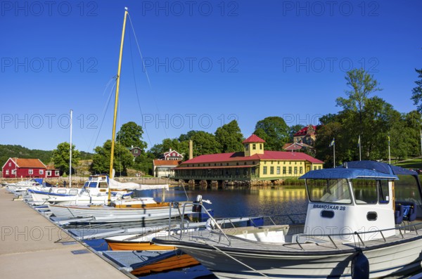 Marina of Gustafsberg, a historic spa and bathing resort on the Byfjord in Uddevalla, Bohuslän, Västra Götalands län, Sweden