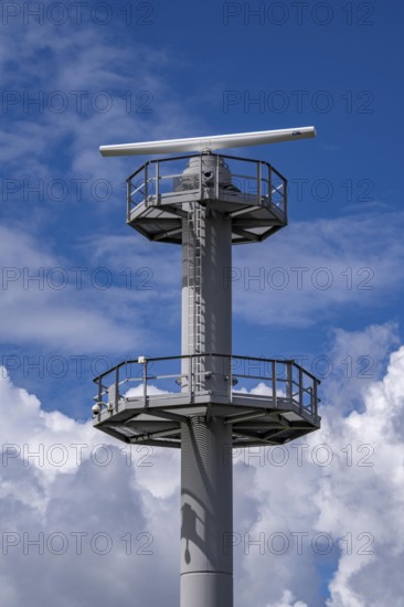 Radar tower, on the North Sea coast near Eemshaven, monitors shipping traffic on the coast, entrance to the Ems estuary, Wadden Sea off Borkum, Netherlands