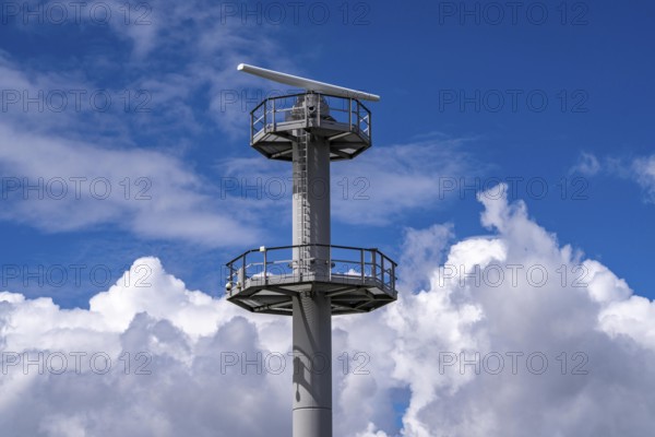 Radar tower, on the North Sea coast near Eemshaven, monitors shipping traffic on the coast, entrance to the Ems estuary, Wadden Sea off Borkum, Netherlands