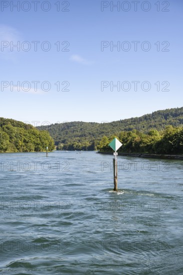 Schifffahrtszeichen, Wiffe, sign for inland navigation, which marks the navigation channel on the Rhine, Canton Schaffhausen, Switzerland
