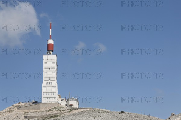 Weather station tower on the summit of Mont Ventoux, Vaucluse, Provence-Alpes-Cote d'Azur, South of France, France