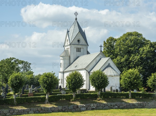Baldringe country church from the 12th century and rebuilt in the 19th century and 1950s in Ystad municipality, Skåne county, Sweden, Scandinavia