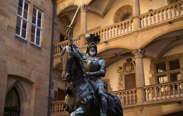 Equestrian statue of Count Eberhard im Bart, courtyard, Old Palace, Württemberg State Museum, Stuttgart, Baden-Württemberg, Germany