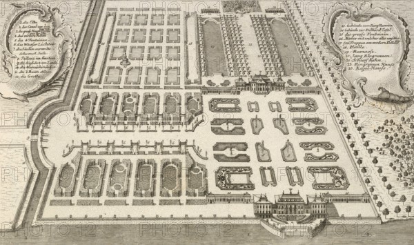 Garden of Pillnitz Palace near Dresden, Germany, around 1880, digitally restored reproduction of a 19th century illustration, historical, exact date unknown