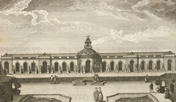 Picture gallery in the royal garden Sanssouci in Potsdam, Germany, around 1880, digitally restored reproduction of an illustration from the 19th century, historical, exact date unknown