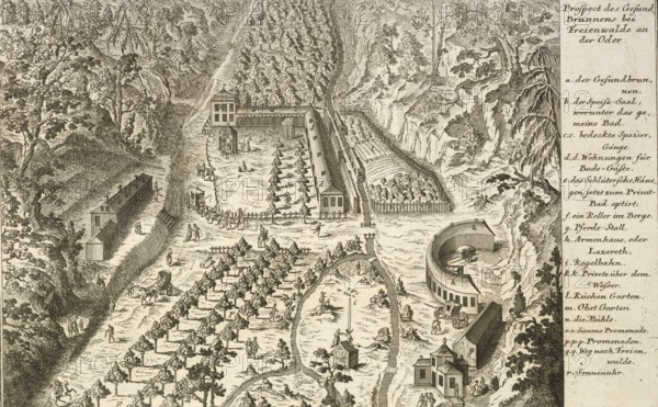 The Gesundbrunnen near Freienwalde an der Oder, the oldest spa and bathing resort in the Mark Brandenburg, Germany, around 1880, digitally restored reproduction of a 19th century illustration, historical, exact date unknown