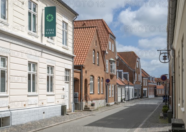 Street with brick buildings, Old Town, Ringkøbing, Ringkøbing Fjord, Denmark