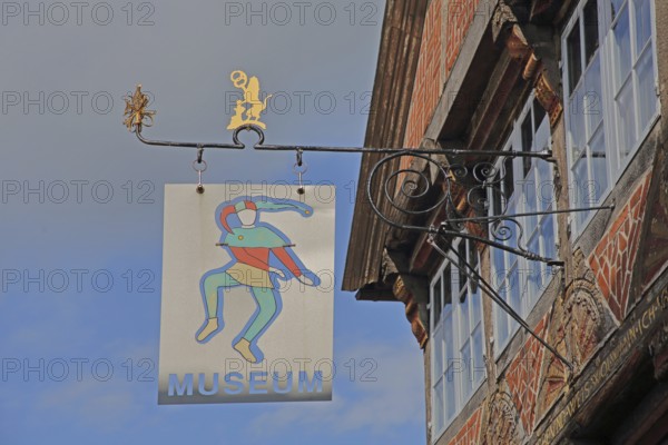 Nose shield with figure of Till Eulenspiegel, Eulenspiegel Museum, Am Markt, Mölln, Schleswig-Holstein, Germany