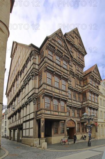 Historic Wedekind House built in 1598, half-timbered house, Renaissance, savings bank, market square, Hildesheim, Lower Saxony, Germany