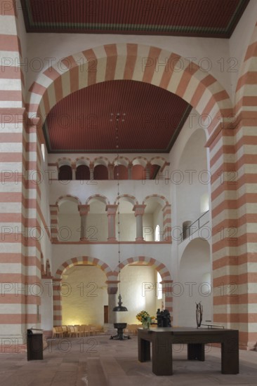 Nave of the Ottonian UNESCO St Michael's Church, interior view, St Mary's Cathedral, Hildesheim, Lower Saxony, Germany