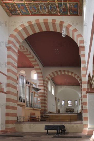 Organ of the Ottonian UNESCO St Michael's Church, interior view, St Mary's Cathedral, Hildesheim, Lower Saxony, Germany