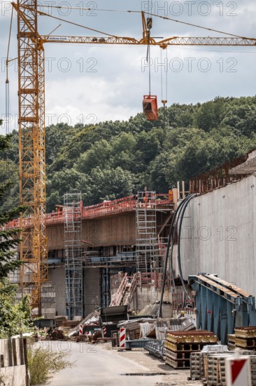 Major construction site at the Duisburg-Kaiserberg motorway junction, complete reconstruction and new construction of the A3 and A40 junction, all bridges, ramps, carriageways are being renewed and partly widened, 8-year construction period, railway bridges running there are also being renewed, North Rhine-Westphalia, Germany