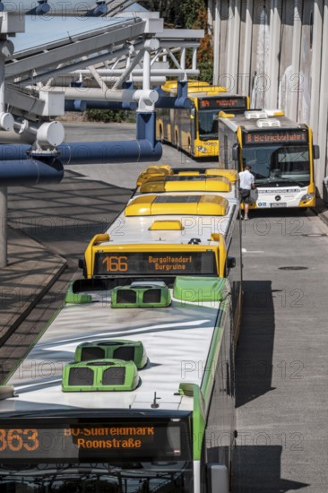 Public transport stop, bus station, local buses in Essen-Steele, bus and S-Bahn junction, Essen, North Rhine-Westphalia, Germany